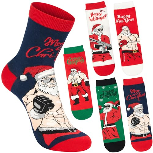 BRUBAKER 5 Par Julsockor för Herrar - Roliga och Bekväma Herrstrumpor för Julen & Förjulstiden - Färgglada och Mjuka Tomtestrumpor i Bomull - Perfekt och Varm Present till Män - Storlek 41-45