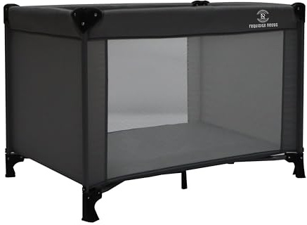 REQUISITE NEEDS Travel Cot, Padded Mattress, Birth to 15kg, Compact Folding Design with Travel Bag (Black)