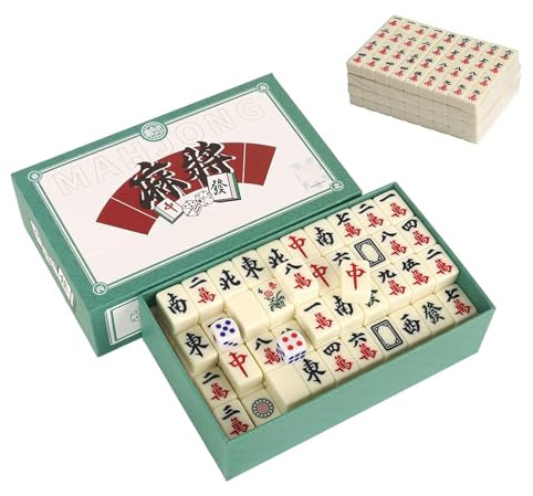 Mini Mahjong Game, White Engraved Majong Set,144 Tiles Mahjong Set Portable Chinese Toy With Box for Family Leisure Time Travel