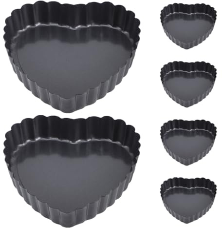 BESPORTBLE Set 6 Stampi per Crostate a Forma di Cuore, Mini Teglie per Dolci in Acciaio al Carbonio con Fondo Rimovibile, Rivestimento Antiaderente, per Feste e Uso Domestico