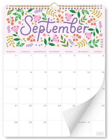 S&O Five Color Floral Wall Calendar from July 2026-December 2027 - Tear-Off Monthly Calendar - 18 Month Academic Wall Planner - Hanging Organizer to Track Anniversaries & Appointments - 13.5x10.5”in