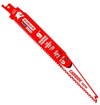 Diablo Demo Demon Carbide Teeth Reciprocating Saw Blades for General Purpose Cuts - Carbide Tooth Design - 9 Length, 6/9 TPI, 3-Pack - DS0909CGP3