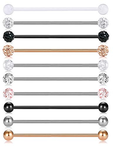 MODRSA 10pcs 14G Stainless Steel Industrial Barbell Earring Cartilage Body Piercing Jewelry 35mm Industrial Piercing Bar
