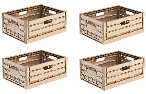 4x Faltbox im Holzdesign 40x30x16 * Klappbox für Obst, Gemüse * Obstkiste Gemüsekiste Holz Optik