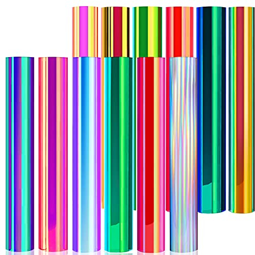Souarts Plotterfolie für Tassen, Selbstklebende Vinyl Plotter Folie Transferfolie, Holographische Schneideplotter für Basteln Tassen Glas Abziehbilder Schilder Fenster Aufkleber (12er Mehrfarbig)