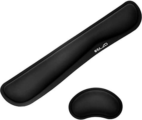 ELZO Soporte de Reposamuñecas para Combinación de Teclado y Alfombrilla de Ratón, Cómodo Acolchado de Espuma Viscoelástica, Base de Goma Antideslizante para PC, Ordenador Portátil, Negro
