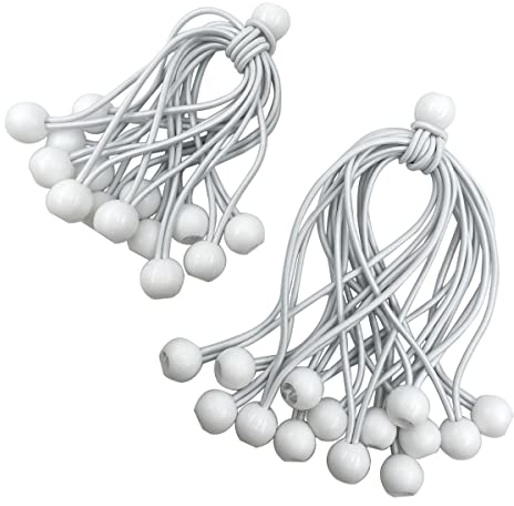 Bungee Ball,Elastici Fissaggio,30 Pezzi Elastici Sfera Bianco Loop Expander,Cordoncino Elastico con Palline Fascette Kit Lssaggio Fissaggio di Tende,Banner Elastici Universali