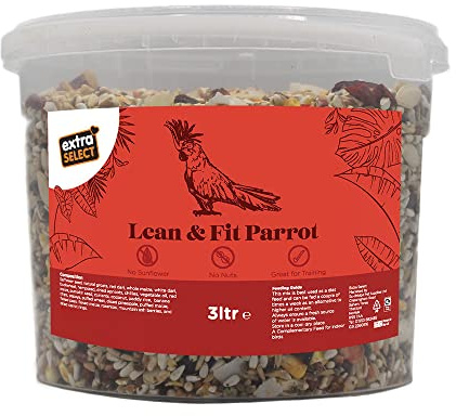 Extra Select Lean & Fit Parrot Food Bucket - Low-Fat, Nut-Free, Sunflower-Free Complete Parrot Seed Mix - 3 Litre