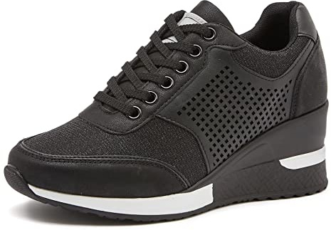 GYCS Scarpe Sportive Zeppa da Donna Piattaforma Sneakers con Lacci Casual Tacco 8cm Casual Moda Fitness Scarpe da Ginnastica Trainers,Black a,35EU