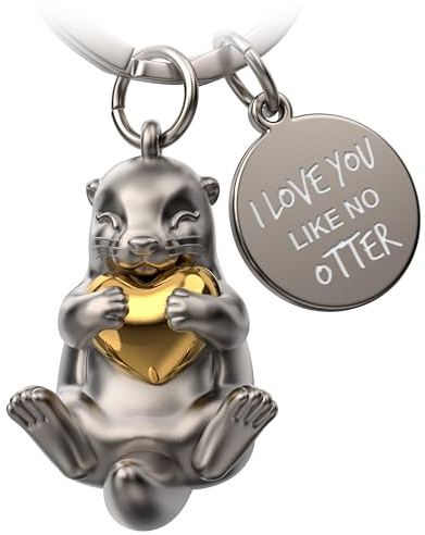 FABACH Otter Key Chain Otty with Heart - Lucky Charm Gifts for Girlfriends, Wives - Partner Gifts for Anniversary, Engraving I Love You Like No Otter, Gold