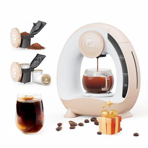 BENFUCHEN Single Serve Coffee Maker For KCup&Ground Coffee, MINI Q Americano 2 in 1 Mini One Cup Coffee/Tea Maker With Coffee Filter/KCUP-Adapter, 240 ML Brew Sizes, Champagne Color