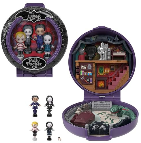 Polly Pocket Collector Playset, The Wednesday Addams Family Compact with 4 Special Edition Character Dolls and 1 Accessory, HXW25