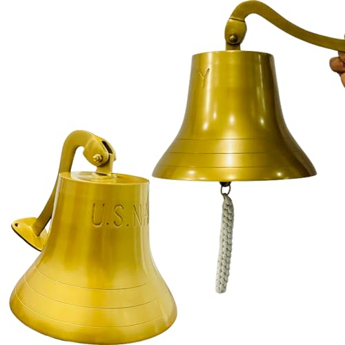 HOMYZ Schiffsglocke zum Aufhängen, Messing, Antik-Finish, 25,4 cm, für drinnen und draußen, Wandmontage, US-Marine, Schiffsglocke, Aluminium, maritime Heimdekoration