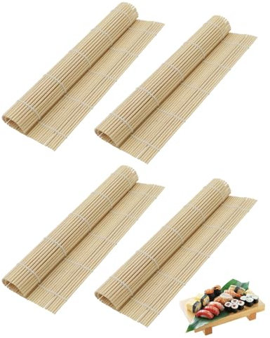 HSIXHAF 4 pcs Sushi Roll Mat Bamboo, Mat de Sushi Sushi Roll, Estera de bambú ecológica, Estera de bambú de Bricolaje, Juego de Arranque para Principiantes Kit de Sushi, Cocinas Accesorios