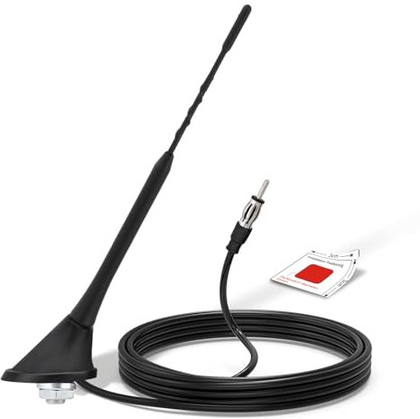 Bingfu Antenna Autoradio 29cm Antenna FM/AM Universale Montaggio sul tetto con Base di Montaggio, Cavo da 5 m, Connettore Spina DIN per Ricevitore Unità Principale Stereo per Auto Camion SUV