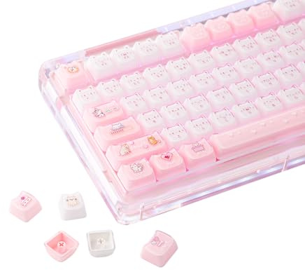KiiBOOM Cute Cat Keycaps Set, Mao Profile, PBT/PC Keycap for MX Switches Mechanical Keyboard, Compatible with 60%, 65%, 75%, TKL, 96%, Full-Sized Layout (Mewsic)
