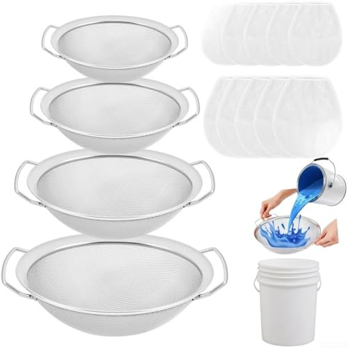 Filtro per vernice a maglia fine per secchio da 5 galloni, set di setacci in acciaio inossidabile per spruzzo, vernice e filtraggio resina, schermo liquido riutilizzabile antiruggine per miele