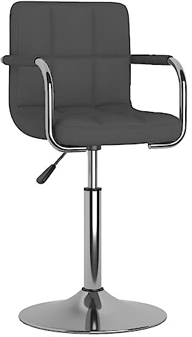 Heofavd Chaise de salle à manger gris foncé – Chaise de cuisine réglable en hauteur avec accoudoirs, chaise rembourrée pivotante avec vérin à gaz et housse en tissu pour salle à manger, comptoir de