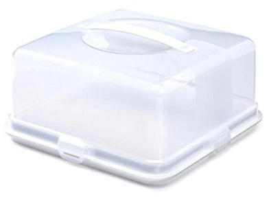Whitefurze Square Cake Box, Plastic, White, 30 x 15 x 30 cm