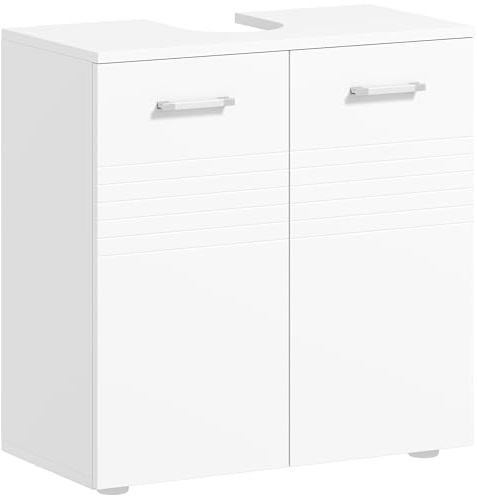 kleankin Under Sink Cabinet, Bathroom Vanity Unit, Pedestal Under Sink Design, Storage Cupboard with Adjustable Shelf, High Gloss, White