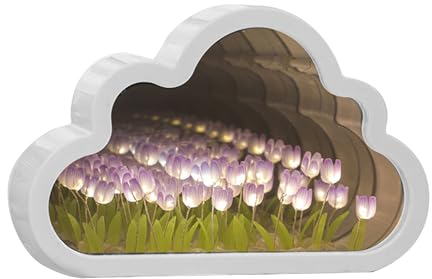 luolety LED-Spiegellampe mit 20 Blumen, Wolke, Nachtlicht, Tulpe, Tischlampe, handgefertigt, Dekoration, Ornament für Schlafzimmer, Paare, Freunde (lila)