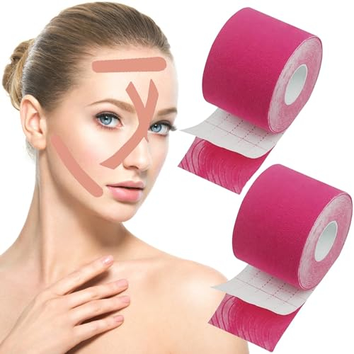 Face Lifting Tape,Wrinkles Schminkles,Myofasziales Gesichtstraffungsband,2 Stück Anti-Wrinkle Patches,Multifunktional Face Tape,2024 Anti-Falten Patches Für Straffung Der Haut,2,5cm*5M,Rosa