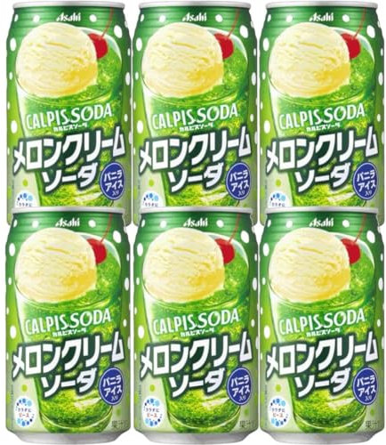 ASAHI CALPIS SODA Melon Cream Soda Japanese Canned Soft Drinks 350ml (Pack of 6)
