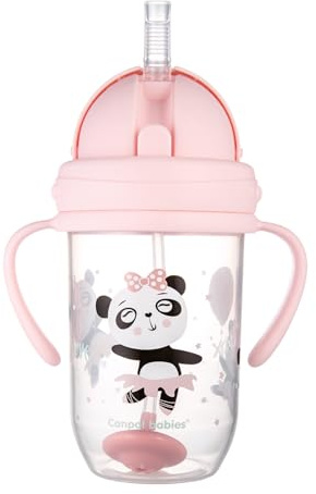 Canpol baby 56/606 spillfri kopp med viktat sugrör 270 ml 6 m exotiska djur-rosa