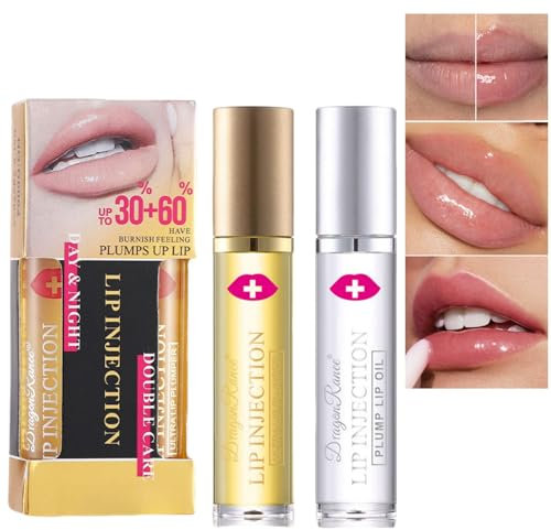 2PCS Lip Plumper,Lip Oil Plumper Set,Hydrating Lip Gloss Set,Moisturizing Plumping Lip,Day & Night Lip Enhancer for Fuller Lips,Lip Plumper Extreme,Plumping Lip Gloss,Reduce Lip Lines,(30%+60%, 5ml)