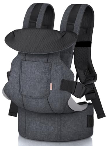 GAGAKU Babytrage für Babys Kleinkinder 4-36 Monate, Einfach zu Tragen Gesicht in Gesicht nach Vorne und Hinten Tragen für Kinder - Schwarz und Dunkelgrau