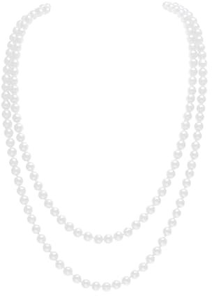 BFUZXY Elegante Lange Perlenkette Damen Weiß Kostüm Accessoire mit Künstlichen Pearl Necklace, Perlen,Lang Perlenkette Damen,1 Stück Halskette im Art Deco Stil für Damenmode & Abendgarderobe,Modische