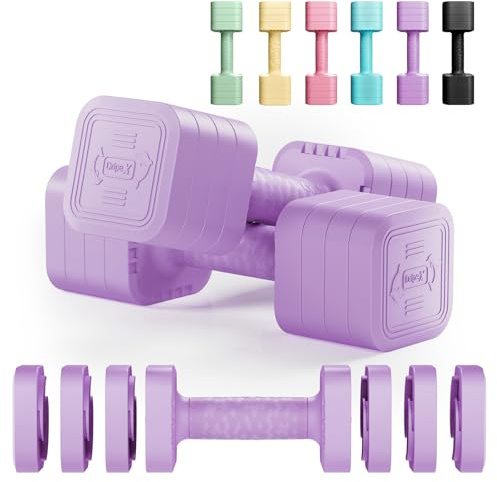 Dripex Lot de 2 Haltères Musculation Réglables 2,5 kg 5 kg 7,5kg 10kg Poids Musculation avec Poignée pour Femme Homme Gym à Domicile Entraînement (Quadrilatère 2 x 5 kg - Violet)