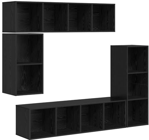 vidaXL Set Mobile TV 4 PCS Rovere Nero 37 x 37 x 142.5 cm, Mobile Elegante per Media, Mensola da Parete, unità Salvaspazio, Stand per Organizzare in Salotto
