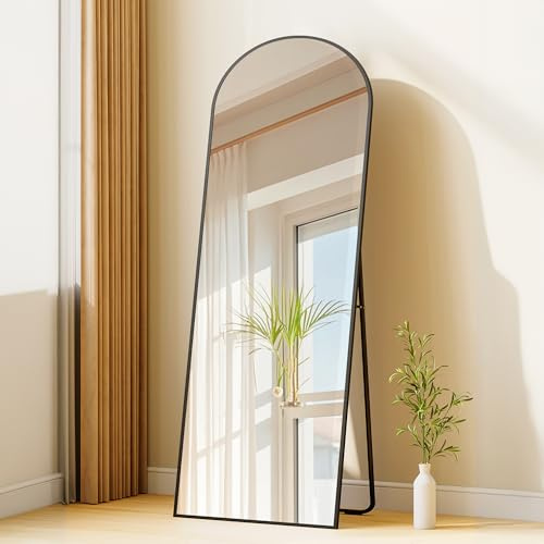 Hzuaneri Full Length Mirror, 160 x 50 cm, Arched Floor Mirrors with Stand, Mirror Full Length Wall Mounted, Tempered Glass, Aluminium Alloy Frame, for Bedroom Living Room Entry, Black DM41999B