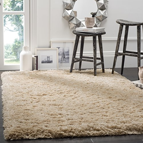 Safavieh Tapis Shag pour Salon, Salle à Manger, Chambre à Coucher - Polar Shag Collection, Tapis à Poil Court, Beige Clair, 91 X 152 cm