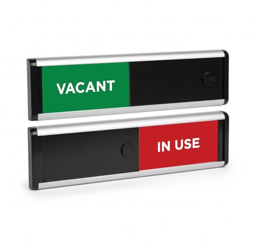 ViroDisplay® Vacant/In Use Sliding Door Sign – Green/Red Edition – 214 x 60mm – Anodised Silver Profile with Black End Caps – Self-Adhesive Fixing