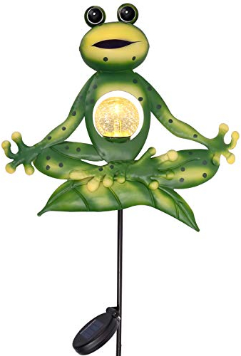 TERESA'S COLLECTIONS Solarlampen für Außen,Gartendeko für draußen, Gartenfigur Frosch Yoga Metall Solar Wegeleuchte Wetterfest Steckleuchten mit Erdspiess,Geschenke für Frauen