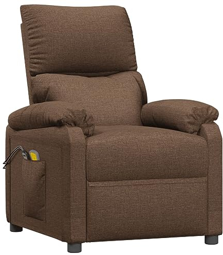 vidaXL Massagesessel, Sessel Verstellbar Elektrisch, Relaxsessel mit Liegefunktion Vibrationsfunktion, Fernsehsessel Liegesessel, Braun Stoff