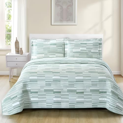 Colcha Jacquard Cama 150 (250x270) Diseño Minimalista para Primavera y Verano - Algodón y Poliéster - Cubrecama con Acolchado Ligero 200 gr/m² - Incluye 2 Fundas de Almohada (50x70) (Belgrado)