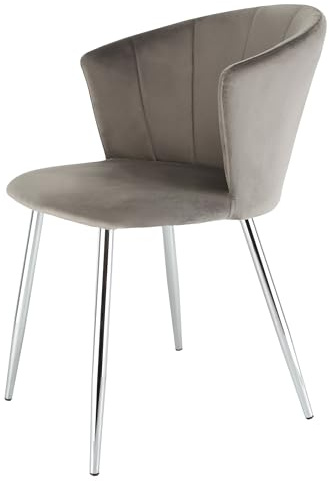 RayGar Dunel Accent matstol med kronblad rygg fåtölj med gyllene kromfinish metallrör ben (grå/silver)