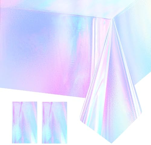 2 Schillernde Kunststoff-Tischdecken, Bunt Party Tischdecke Glänzende Bunt Geburtstag Tischdecke Wasserdicht Plastik Holografische Folie Tischdecke Schillernde Weihnachten Party-Dekoration, 137*274cm