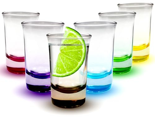 Vasos de Chupito - Vasos Chupito de 50 ml con Base Resistente, Set de 6 Piezas - Vasos Chupito Originales De 6 Colores, Ideales para Digestivos, Chupitos Bomba, Chupitos Flameados y Más