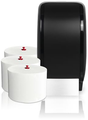 Cosmos Toilettenpapierspender Doppelrollen Set - 1 Spender für Cosmos Toilettenpapierrollen + 360m Toilettenpapier- 3 lagig - Ultra ERGIEBIG wie 26 übliche Rollen - Wandmontage, Schwarz