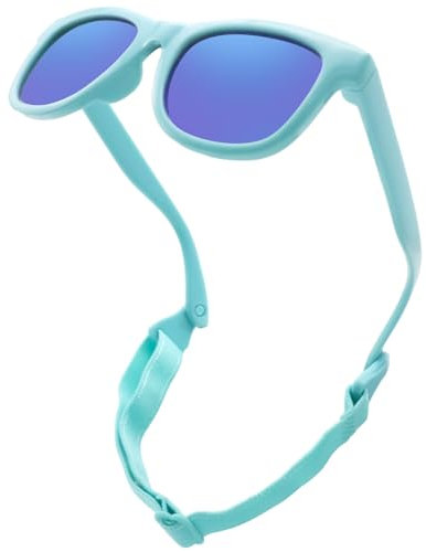 LOJUDI Baby Sonnenbrille Polarisierte mit Riemen Verstellbar Weicher Silikonrahmen für 0-24 Monate-Grün/Grün Verspiegelt