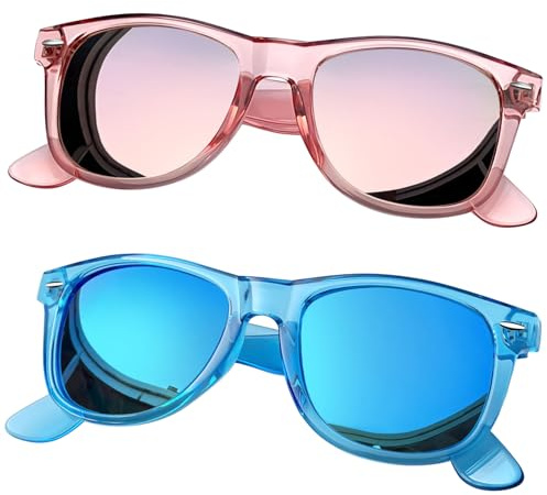 Joopin 2PCS Gafas de Sol Espejo Azul y Rosa Cristal para Hombre y Mujer Transparentes Polarizadas Clásicas Ligeras Cuadradas de Moda Protección UV400 para Conducir Playa