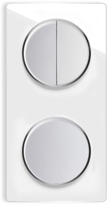 OneKeyElectro design-seriebrytare, 2-vägs ljusströmbrytare, 1-vägs glaslock ram dubbel vertikal brytningslösning, strömbrytarset, rund, infälld, skyddsklass IP20, 230 V/16 A – vit