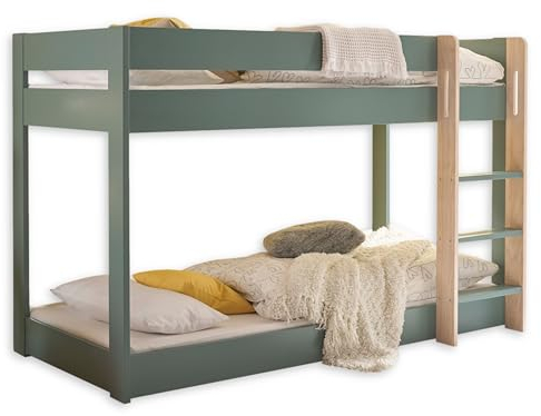 LAURI Modernes Hochbett mit Leiter und 90 x 200 cm Liegefläche - Platzsparendes Kinder Etagenbett aus Massivholz, Petrol - 108 x 132 x 207 cm (B/H/T)