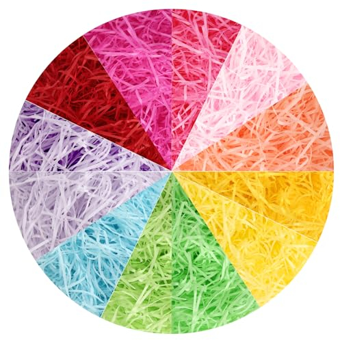 240g Raffia Füllmaterial Geschenk, Mehrfarbiges Papierschnitzel für Pakete, Raffia Hamper Shreds, Geschreddertes Papier für Party, Geschenk Füllung, Hochzeit Dekoration(12 Farben)