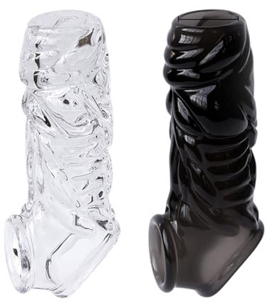 Manicotto del pene 2 Pack con punte morbide, TPE spessi manicotti del pene riutilizzabili, antiscivolo pene manicotto giocattolo del sesso per gli uomini di ingrandimento del pene (Style-1)