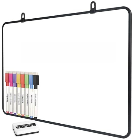 Dry Erase Whiteboard, DumanAsen 24x16 inch Double Sided White Board with whiteboard pens and Eraser for School, Home, Office, Remote Learning Including 2 Pcs Removable Hook (Black, 60cm*40cm)